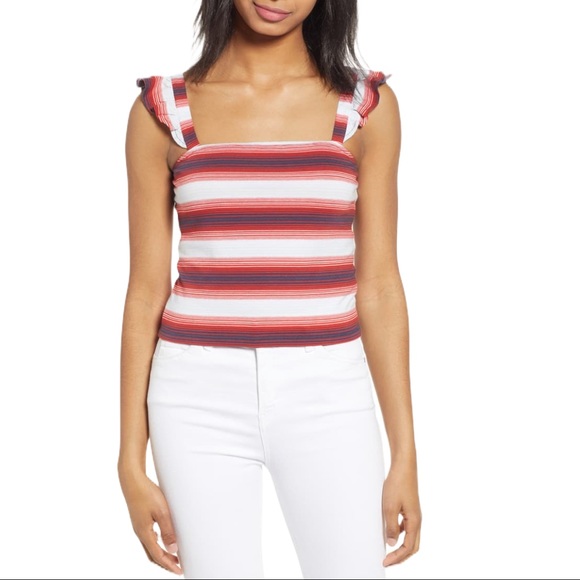 BP Tops - BP Stripe Ruffle Strap Crop Tank Sz M
